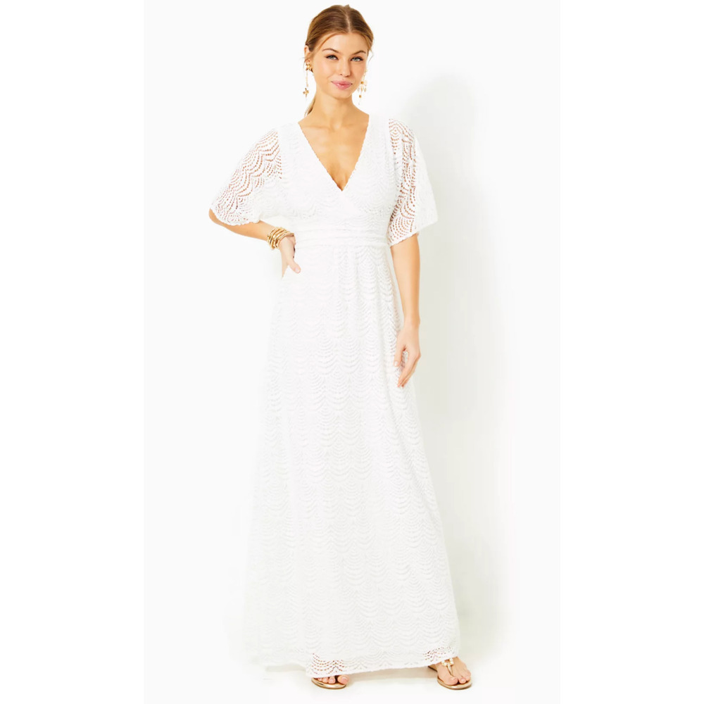 Lilly Pulitzer Women Small Dress Parigi Elbow Sleeve Maxi White Lined NWT